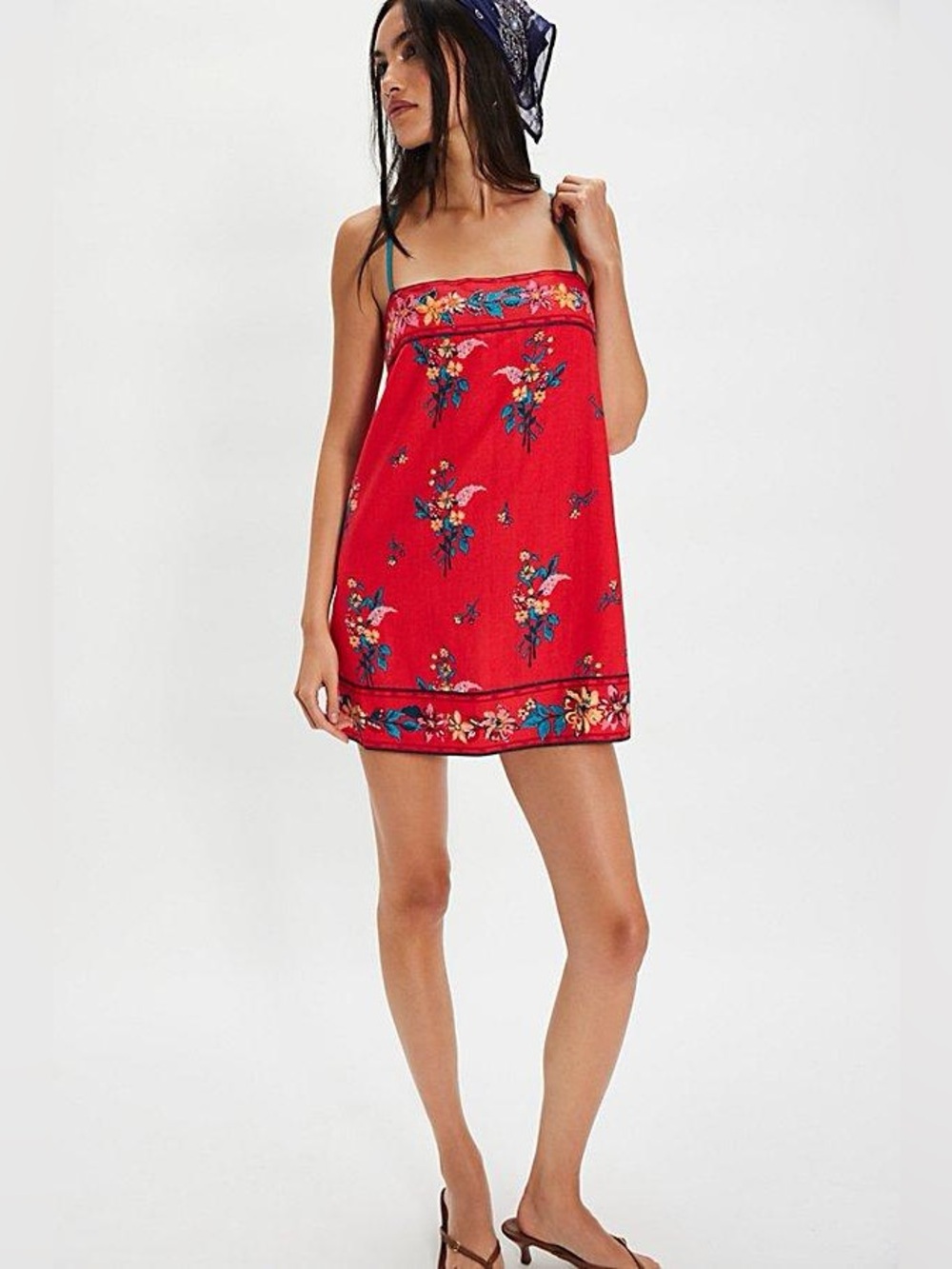 NEW Free People Bali Take Me With You Embroidered Mini Shift Dress in Red